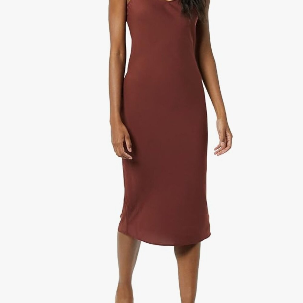 Daily Ritual Women's Georgette Fluid Drape Sleeveless Midi Slip Dress L